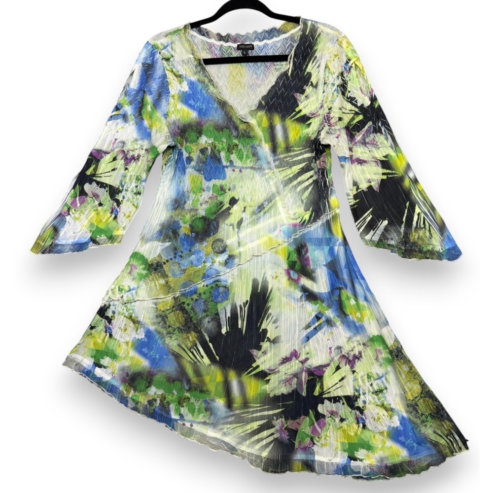 Komarov Dress Womens L Multicolor Sublimation Asymetrical Hem Watercolor